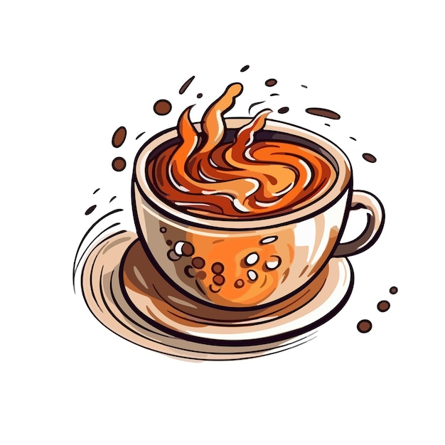 Vector hand getekende cartoon koffie op een witte achtergrond hand getekende cartoon illustratie