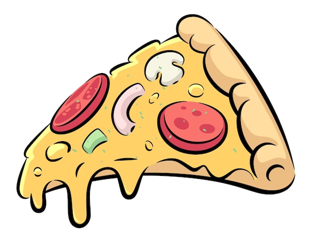 Hand getekende cartoon pizza gesneden