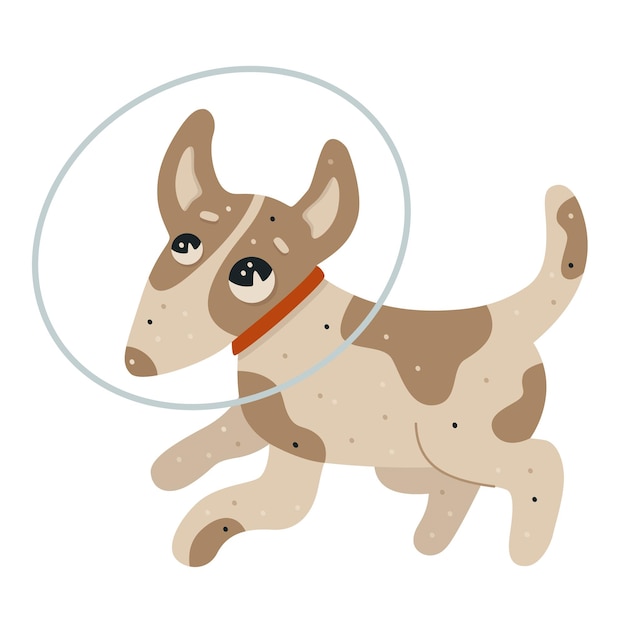 Hand getekende cartoon vector ruimte illustratie hond puppy in een helm fly