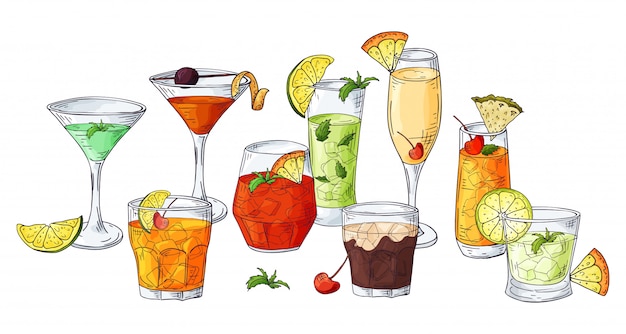 Vector hand getekende cocktail illustratie