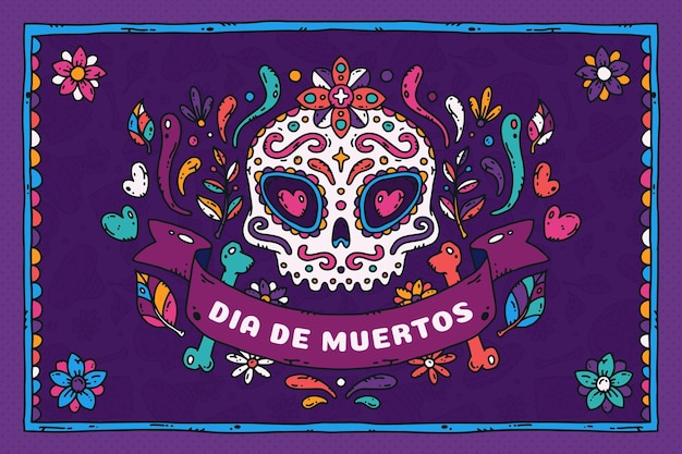 Vector hand getekende dia de muertos achtergrond