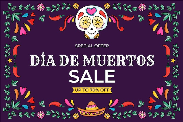 Hand getekende dia de muertos verkoop achtergrond