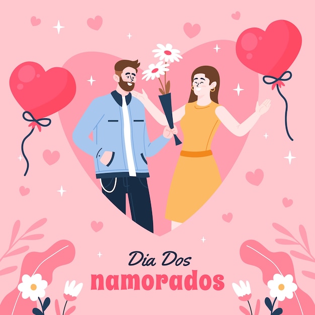 Hand getekende dia dos namorados illustratie