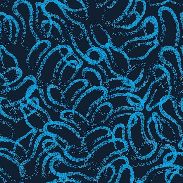Hand getekende dotwork donkerblauw gestippelde rare kunst abstracte naadloze patroon