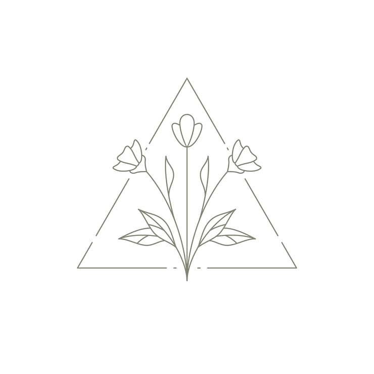 Vector hand getekende eenvoudige boterbloem toppen bloemblaadje en stengel driehoek frame tuinieren lente logo vector