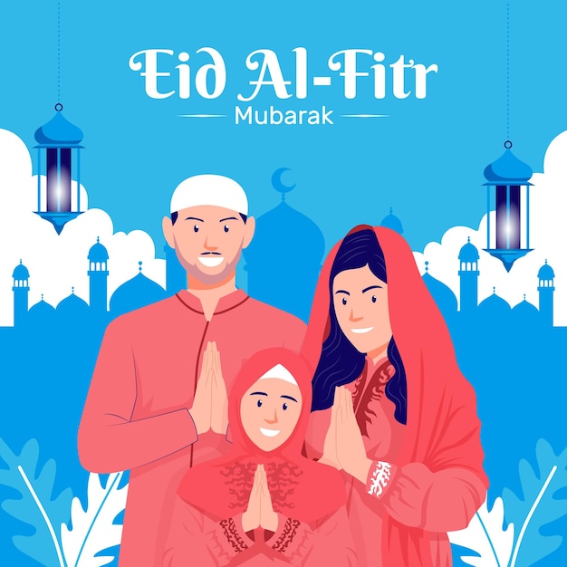 Hand getekende eid alfitr eid mubarak illustratie