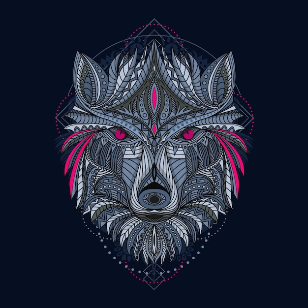 Vector hand getekende etnische wolf hoofd illustratie