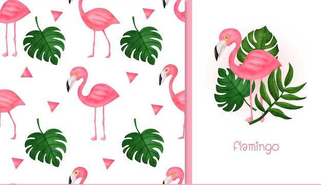 Vector hand getekende flamingo naadloze patroon