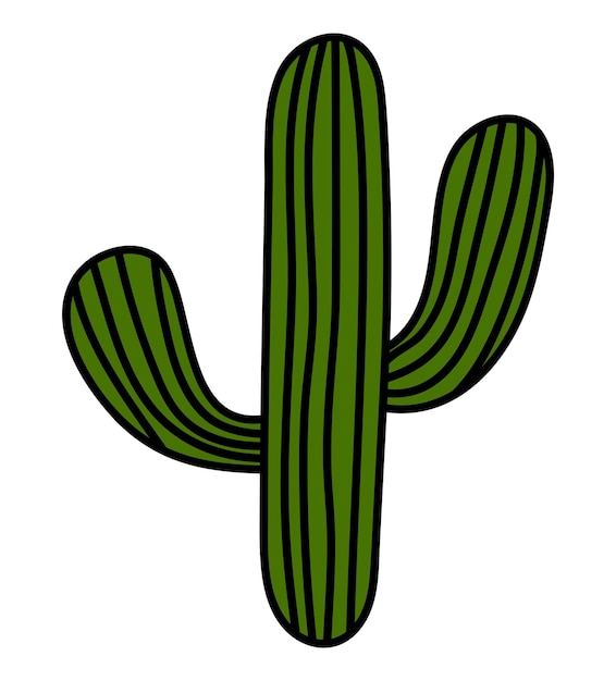 Hand getekende geïsoleerde groene cactus. vector doodle cactus sticker illustratie clipart