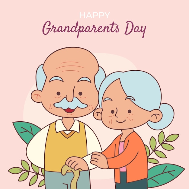 Vector hand getekende grootouders dag illustratie met ouder echtpaar