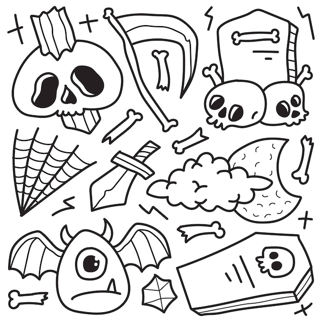 hand getekende halloween doodle cartoon kleuren ontwerp