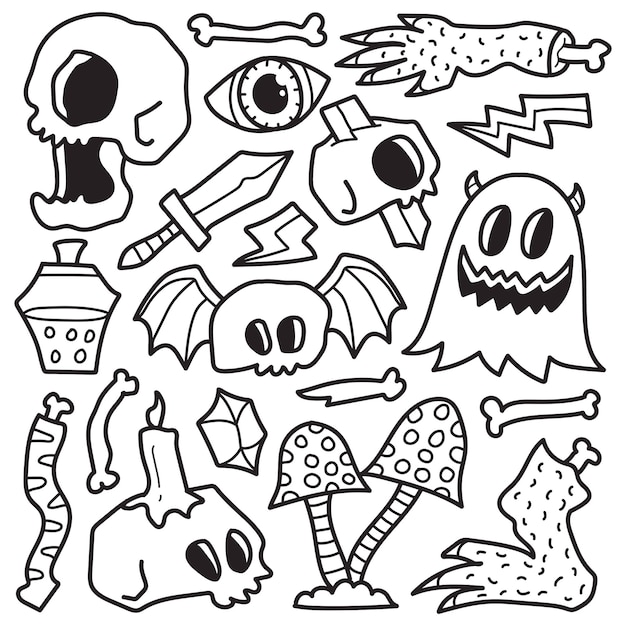 Hand getekende halloween doodle cartoon kleuren ontwerp