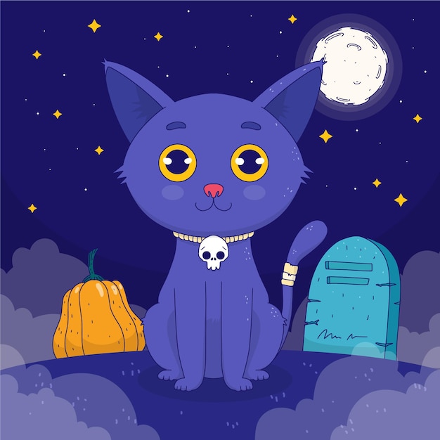 Vector hand getekende halloween kat illustratie