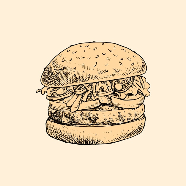 Hand getekende hamburger illustratie