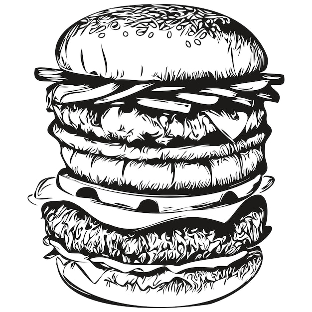 Hand getekende hamburger op een witte achtergrond hamburger