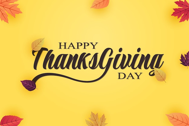 Hand getekende Happy Thanksgiving Day typografie poster met blad herfst element