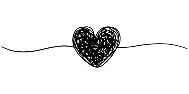 Hand getekende hart met dunne lijn, scheidingslijn vorm, verwarde grungy ronde krabbel geïsoleerd op een witte achtergrond. vectorillustratie