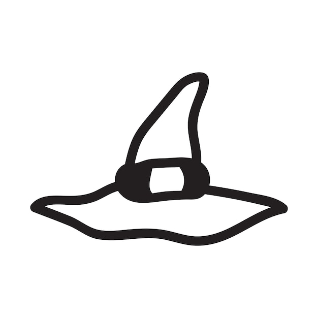 Vector hand getekende heks magische hoed in doodle stijl. halloween vectorillustratie voor kaartontwerp en herfstdecoratie. wizard hoed lijntekeningen.