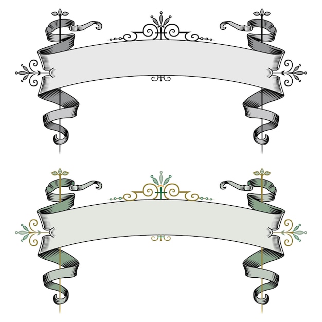 Vector hand getekende horizontale spandoeken met geïsoleerde retro-stijl linten decoratie-elementen vector illustratie
