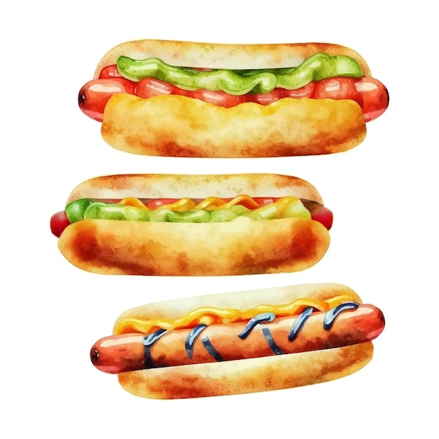 Hand getekende hotdog aquarel SketchVector illustratie voor Food Design
