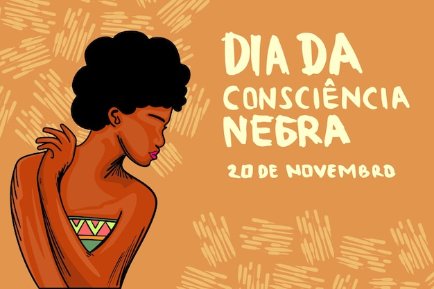 Hand getekende illustratie kleurrijke thema abstracte lijnen dia da consciencia negra