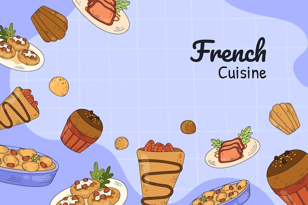 Hand getekende illustratie van de franse keuken