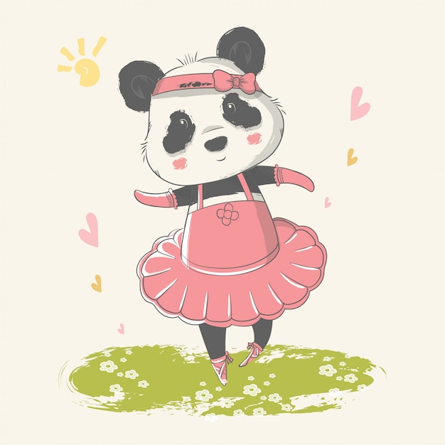 Vector hand getekende illustratie van een schattige baby panda met ballerina custom.