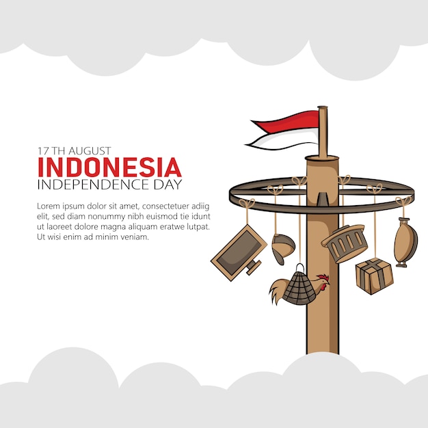 Hand getekende illustratie van Indonesië Onafhankelijkheidsdag wenskaart concept.