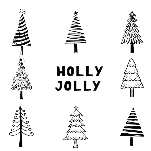 Hand getekende illustratie van kerstboom. Doodle en Krabbel schets stijl ontwerp voor uw kaarten, stickers, label, pictogram. Vectorillustratie getekend door inkt penseel-pen.