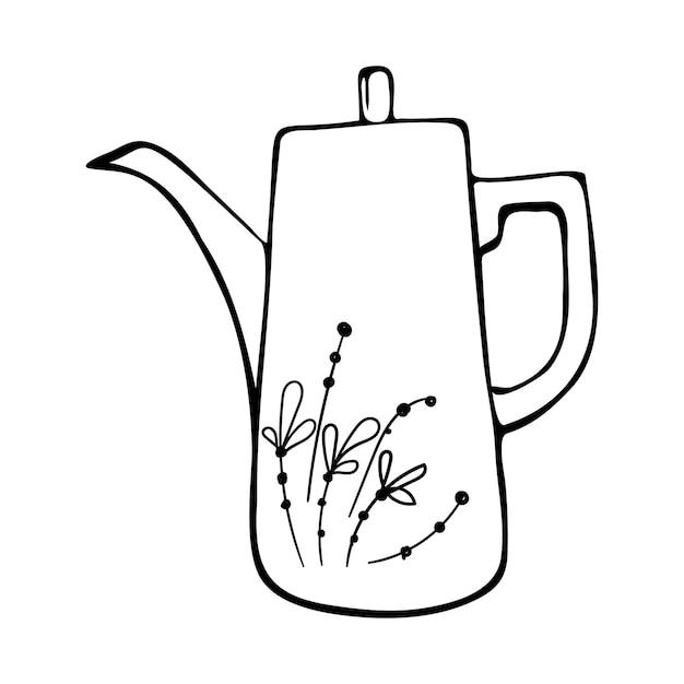 Hand getekende illustratie van koffiepot in doodle stijl