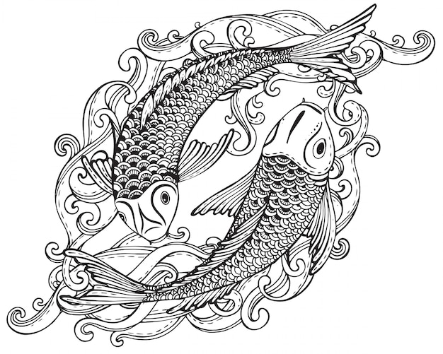 Hand getekende illustratie van twee koi-vissen (japanse karper)