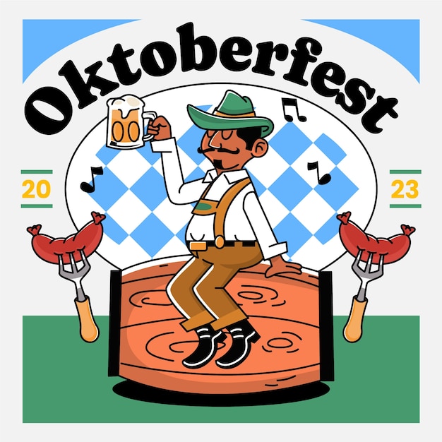 Vector hand getekende illustratie voor de viering van het oktoberfest bierfestival