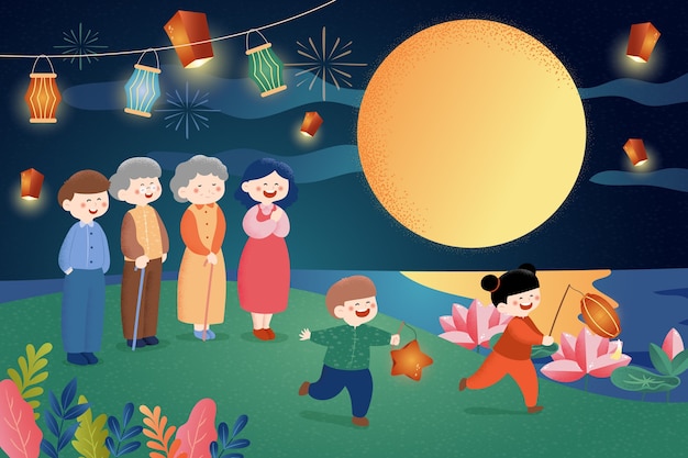 Vector hand getekende illustratie voor mid-herfst festival viering