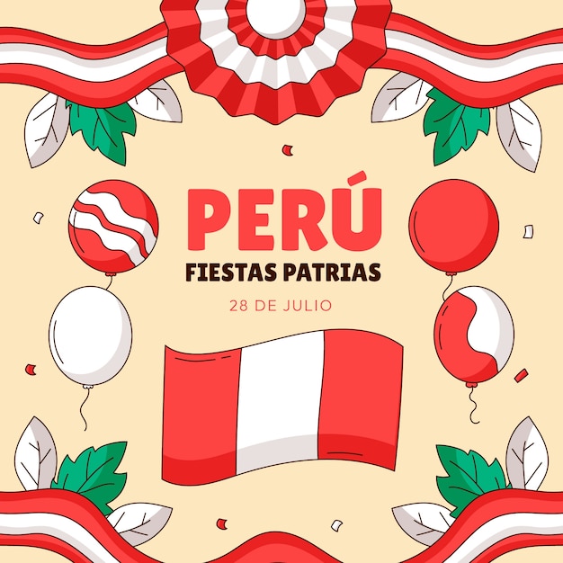 Vector hand getekende illustratie voor peruaanse fiestas patrias vieringen