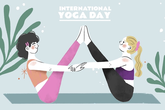 Vector hand getekende internationale yoga dag illustratie