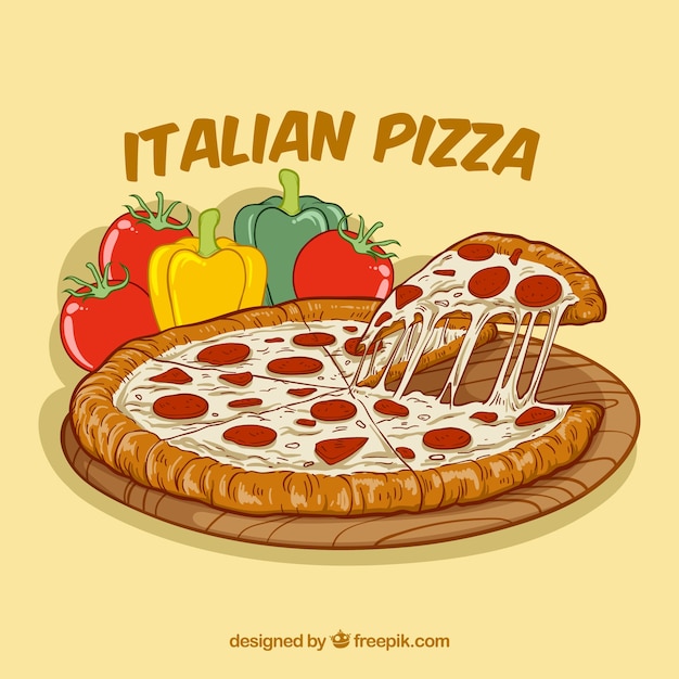 Hand getekende italiaanse pizza achtergrond