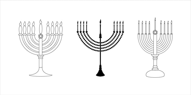 Hand getekende kaars Menorah Set voor Chanoeka Clipart. Geïsoleerd op witte achtergrond