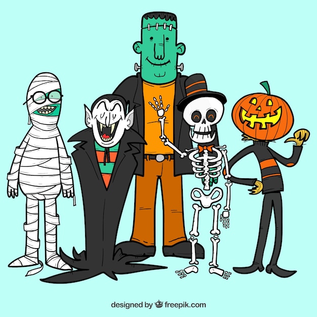 Vector hand getekende karakters van halloween