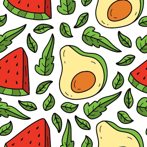 Hand getekende kawaii doodle fruit cartoon patroon ontwerp