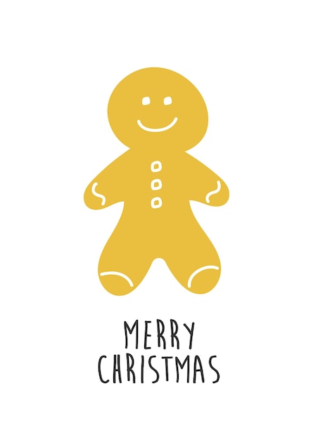 Hand getekende koekjes gingerbread man merry christmas wenskaart ontwerp