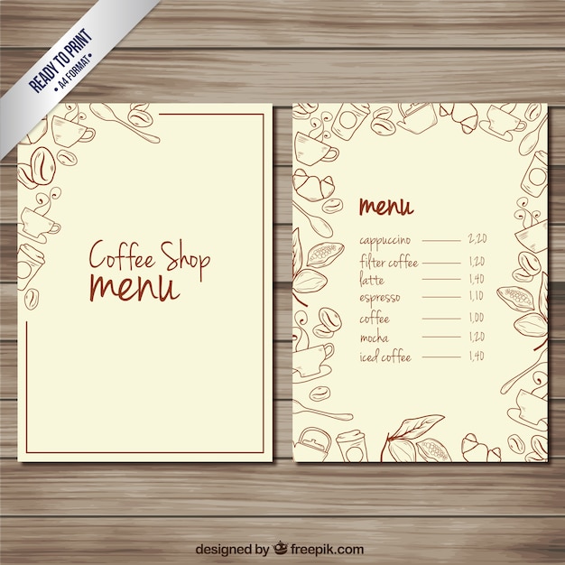 Vector hand getekende koffieshop menu