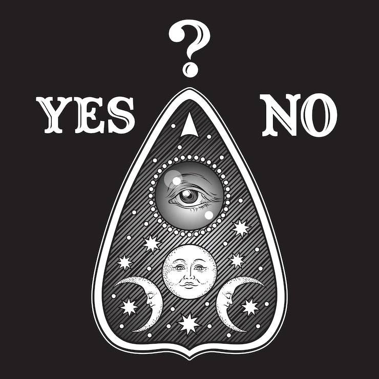 Vector hand getekende kunst ouija bord mystificerende orakel planchette geïsoleerd antieke stijl