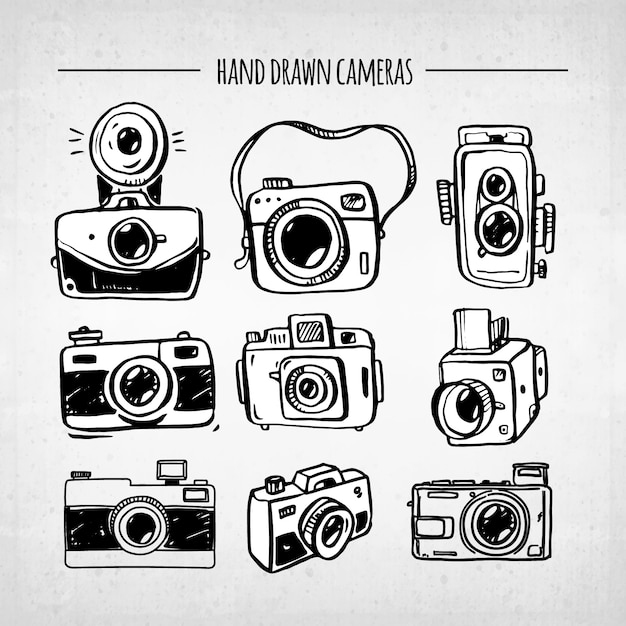 Hand getekende leuke vintage camera collectie