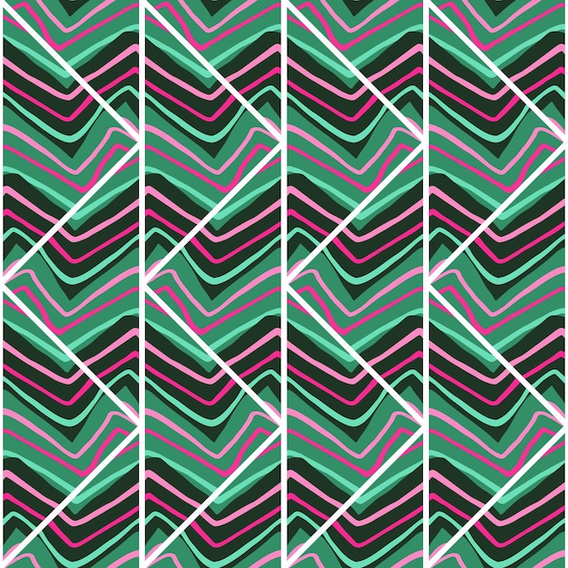 Hand getekende lineaire tegel eindeloze behang abstracte zigzag golven mozaïek naadloze patroon Vintage lijn ornament