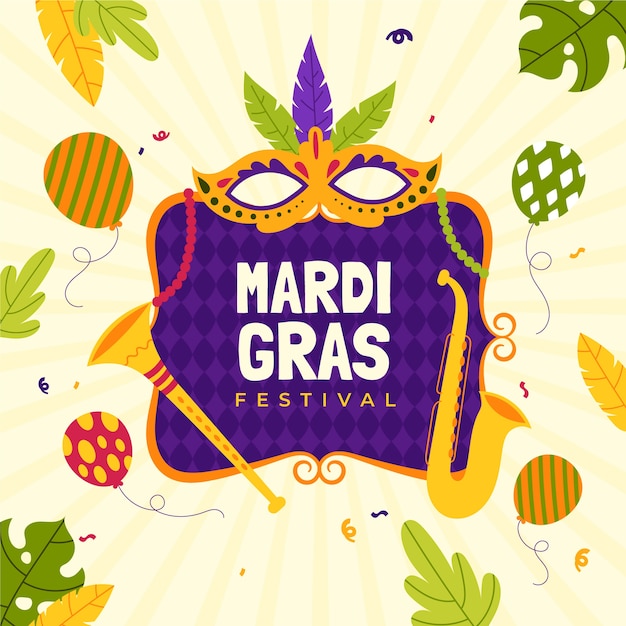 Vector hand getekende mardi gras illustratie