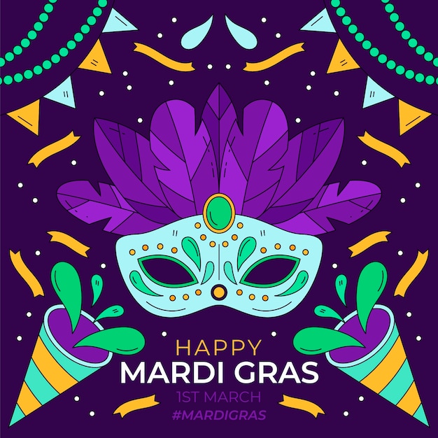 Hand getekende mardi gras illustratie