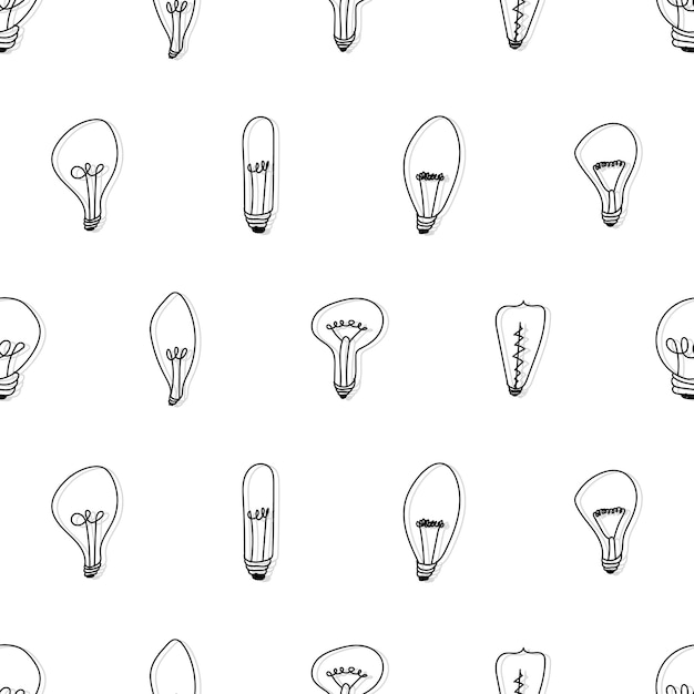 Hand getekende naadloze patroon van gloeilampen verschillende loft lampen in doodle stijl idee gloeilamp teken symbool patroon vectorillustratie