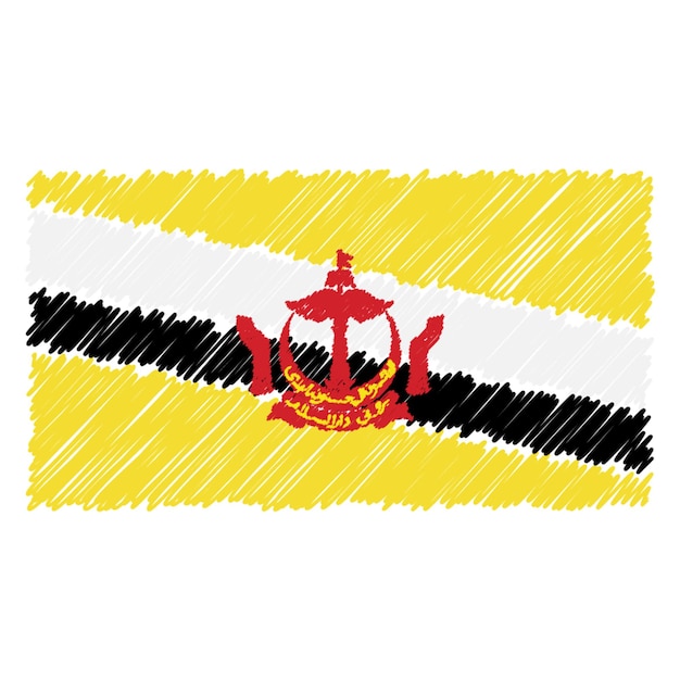 Hand getekende nationale vlag van Brunei geïsoleerd op een witte achtergrond Vector schets stijl illustratie