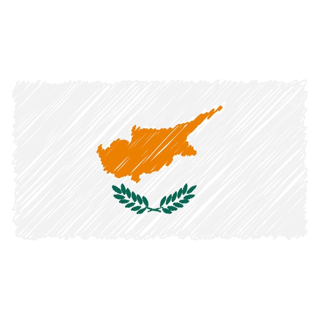 Hand getekende nationale vlag van Cyprus geïsoleerd op een witte achtergrond Vector schets stijl illustratie