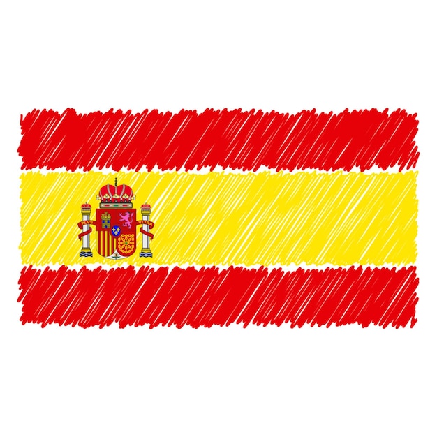 Hand getekende nationale vlag van Spanje geïsoleerd op een witte achtergrond Vector schets stijl illustratie